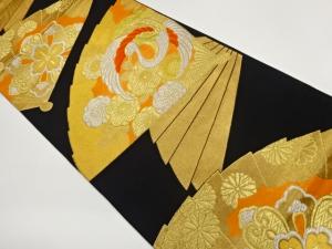 扇に鶴・花菱・花々模様織出し袋帯